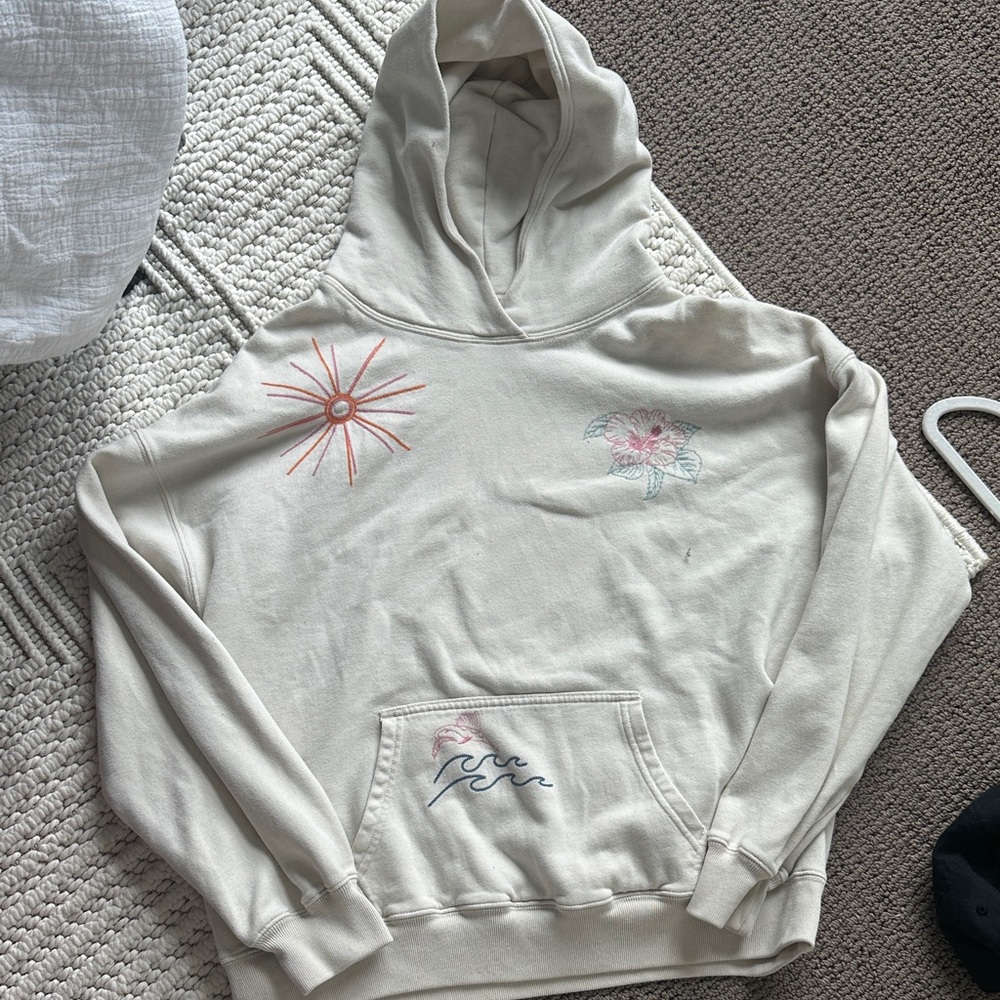 Hollister Beige Hoodie with Embroidered Designs